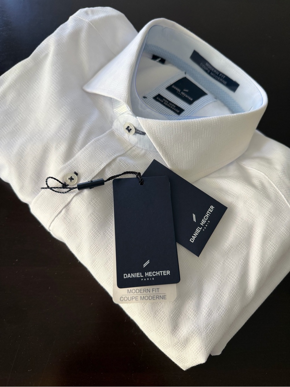 NWT Daniel Hechter Men's Modern Fit White Dress Shirt XL size 17L, big and tall